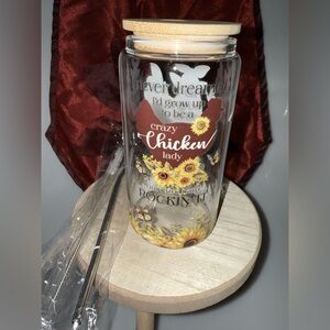 Glass Tea Jar with Bamboo Lid - Crazy Chicken Lady Design